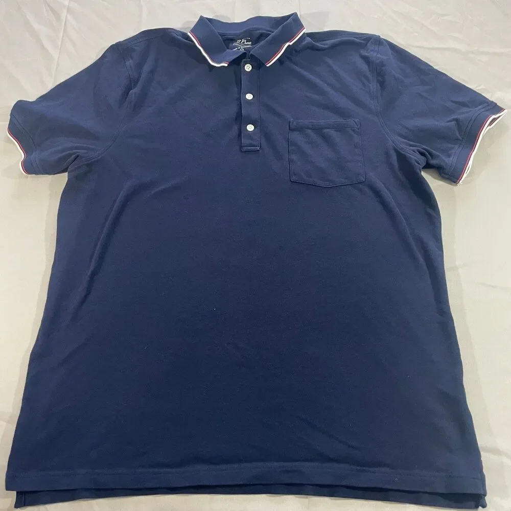 J Crew Stretch Pique Knit Goods Polo Shirt Blue Preppy Pocket Cotton Men Sz XLT